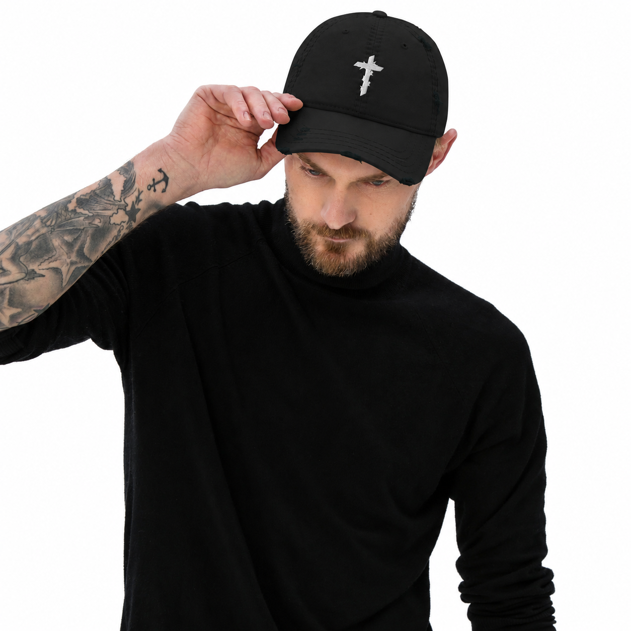 T-ESUS Thorn Cross Christian Embroidered Cap | Distressed Dad Hat